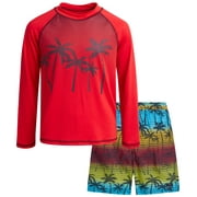 Big Chill Boys Swim Set - Boys Rash Guard Swim Set - UPF 50+ Rash Guard Long Sleeve Swim Shirt Board Short Swim Trunks (5-14)